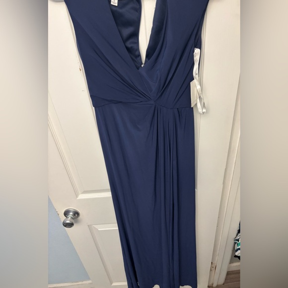 David's Bridal Blue Asymmetrical Ruched Gown - Picture 4 of 8